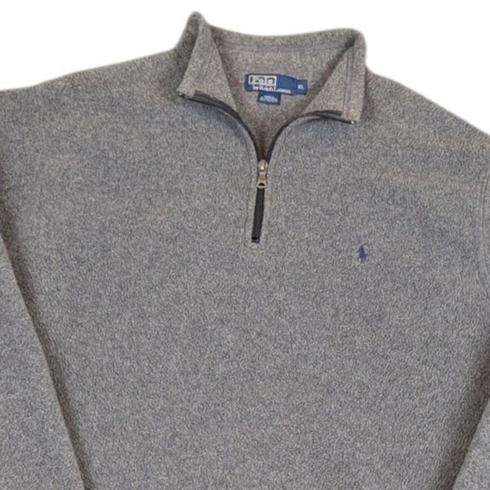 Polo Ralph Lauren Mens XL Grey Fleece Quarter Zip Pullover Pony Logo Drawstring